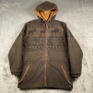 Vintage Woolrich Jacket Womens M Brown Fleece Moose Canvas Lined Hooded Full Zip
